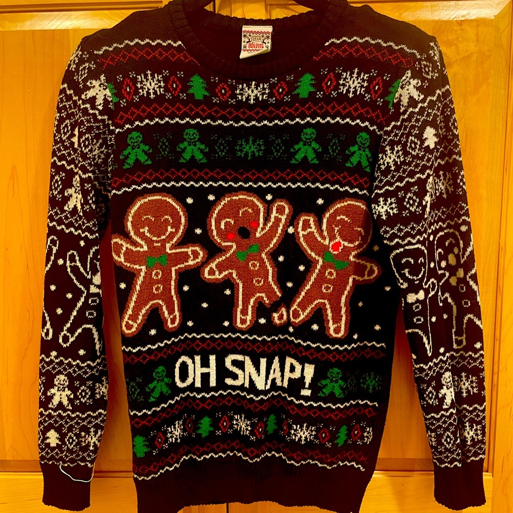 Gingerbread Funny Christmas Sweater. Youth Large.